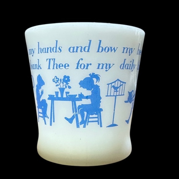 Vintage Milk Glass Prayer Cup with Blue Design - Picture 1 of 5